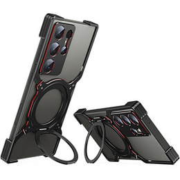 Tok Samsung Galaxy S24 Ultra, Kickstand Bumper, lencsevédővel, MagSafe-hoz, fekete / piros