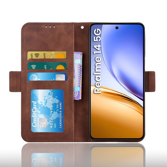 Pattintható tok a Realme 14 5G / Realme 14T 5G, Card Slot, barna
