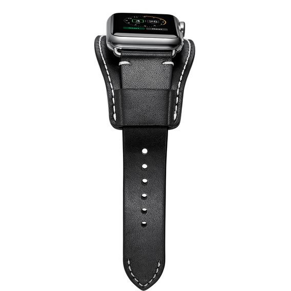 Bőrszíj Apple Watch 1/2/3/4/4/5/6/7/8/SE/Ultra 42/44/45/49mm, fekete