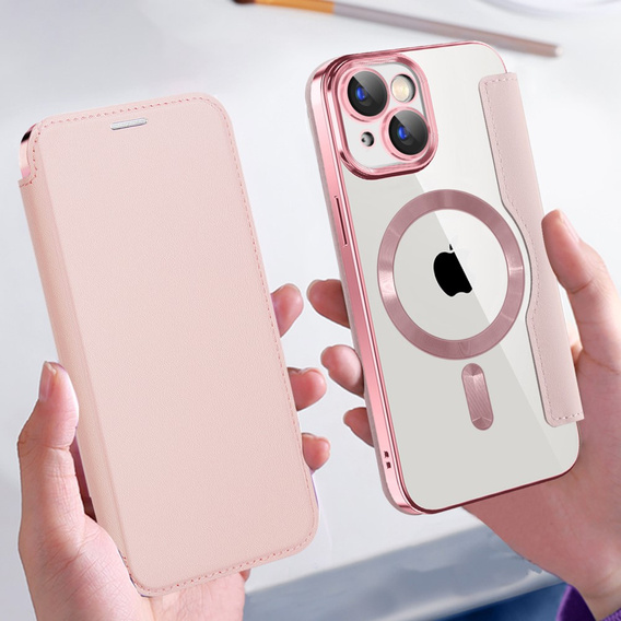 Pattintható tok a iPhone 15, RFID Wallet MagSafe CamShield, rózsaszín