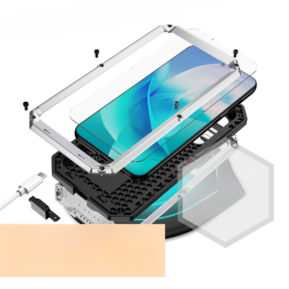 Páncélozott tok a Samsung Galaxy S23, R-JUST CamShield Slide, ezüst / fekete