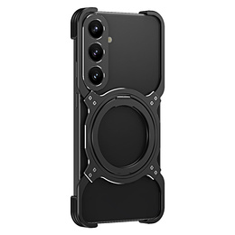 Tok Samsung Galaxy S25, Kickstand Bumper, lencsevédővel, MagSafe-hoz, fekete / ezüst