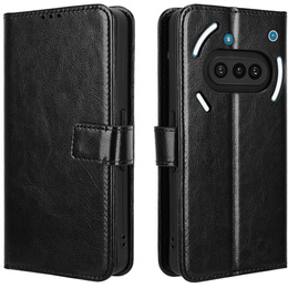 Pattintható tok a Nothing Phone 3A, Crazy Horse Wallet, fekete