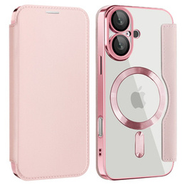 Pattintható tok a iPhone 16, RFID Wallet MagSafe CamShield, rózsaszín