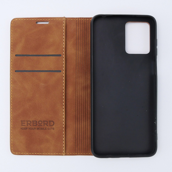 Telefontok a Motorola Moto G53, ERBORD Vintage, pénztárca patenttal, barna