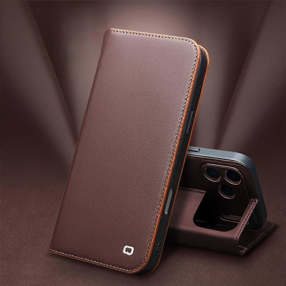 QIALINO bőr pénztárca flip tok iPhone 17 Pro készülékhez - barna