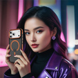 Matt tok iPhone 17 Pro Max készülékhez, páncélozott, MagSafe-hoz, füstszínű, narancssárga oldallal