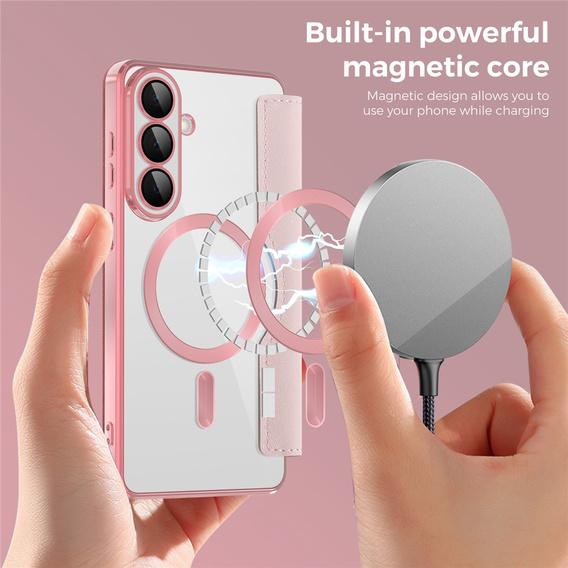 RFID pénztárca MagSafe flip tok kameravédelemmel Samsung Galaxy S26 Plus készülékhez, rózsaszín