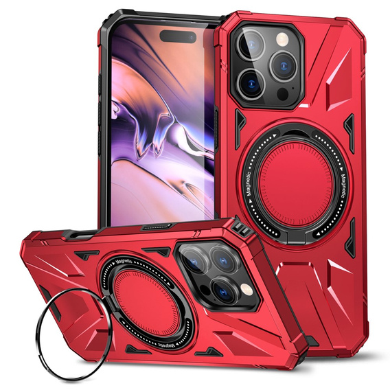 Tok iPhone 16 Pro Max-hoz, páncélozott, állvánnyal és fogantyúval, piros