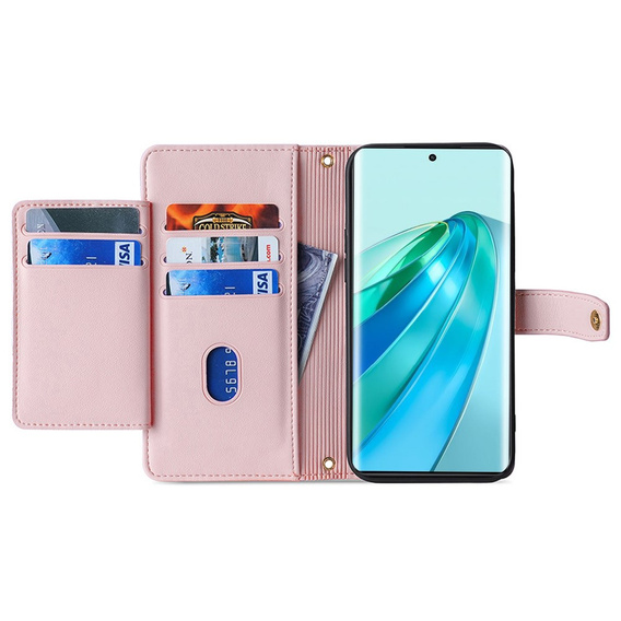 Pattintható tok a Honor Magic5 Lite, Wallet Zipper Pocket, rózsaszín