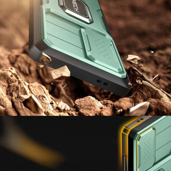 Páncélozott tok Samsung Galaxy S24 Ultra, TONGATE MECH sorozat gyűrűvel, világoszöld