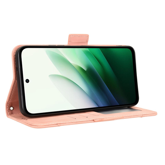 Pántos tok Xiaomi Redmi 15 5G / 4G, kártya foglalat, pénztárca, rózsaszín, rózsaszín
