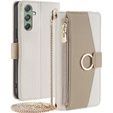Flip tok Samsung Galaxy M34 5G, Wallet Zipper Pocket, tükörrel, fehér
