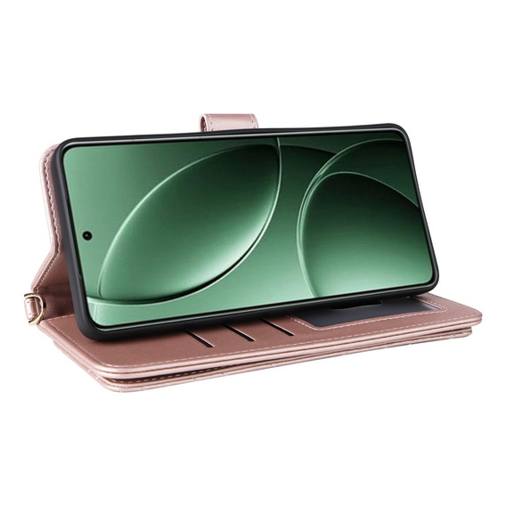Tok patenttal a Xiaomi Poco F7 Pro / F7 Ultra-hez, Crossbody Leather Wallet, rózsaszín