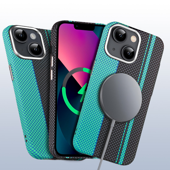 Tok iPhone 13, Carbon Fiber MagSafe, fekete / kék