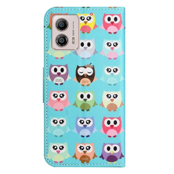 Pattintható tok a Motorola Moto G73 5G, Wallet, owls, kék