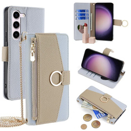 Flip tok Samsung Galaxy S23, Wallet Zipper Pocket, tükörrel, kék