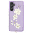 Tok Samsung Galaxy S23 FE, Leather Flower Card Slot, lila