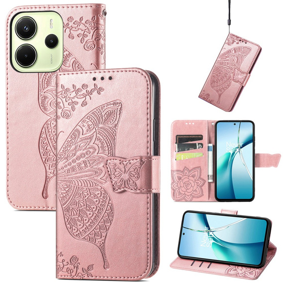 Pattintható tok a Xiaomi Redmi Note 14 4G, Butterfly, rózsaszín rose gold