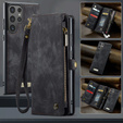 CASEME tok Samsung Galaxy S25 Ultra, Retro Leather Wallet, szíjjal, fekete