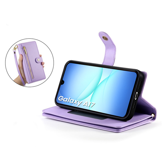Wallet Zipper Pocket flip tok Samsung Galaxy A17 5G, Wallet Zipper Pocket, lila