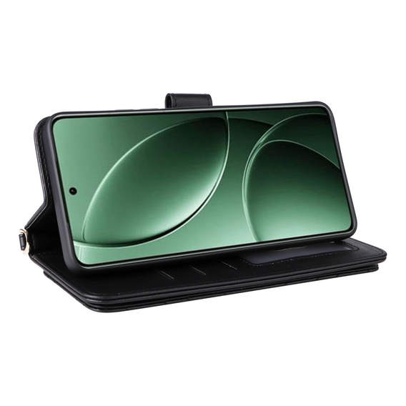 Tok patenttal a Xiaomi Poco F7 Pro / F7 Ultra-hez, Crossbody Leather Wallet, fekete