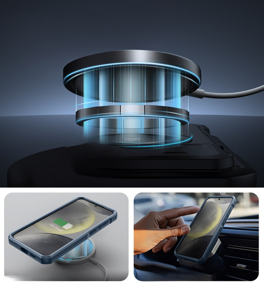 Páncélozott tok Samsung Galaxy S25+ Plus készülékhez, Dexnor CamProtect MagSafe, kék (Két keret)