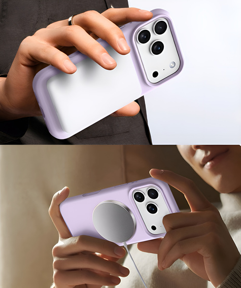Szilikon tok iPhone 17 Pro Max készülékhez, MagSafe, ütésgátló, lila