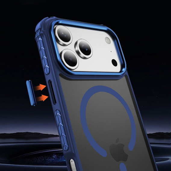 Matt tok iPhone 17 Pro Max készülékhez, páncélozott, MagSafe-hoz, füstös, kék oldallal