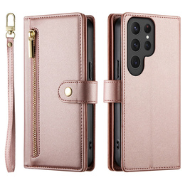 Pattintható tok a Samsung Galaxy S25 Ultra, Wallet Zipper Pocket, rózsaszín