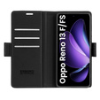 Tok Oppo Reno 13F / Oppo Reno 13FS, ERBORD Glossy Litchi, pénztárca patenttal, fekete