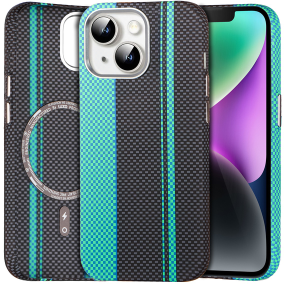 Tok iPhone 14, Carbon Fiber MagSafe, fekete / kék
