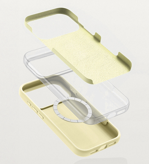 Szilikon tok iPhone 17 Pro Max készülékhez, MagSafe, ütésgátló, sárga színű