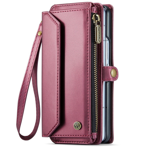 Tok CASEME Samsung Galaxy Z Fold6 5G, RFID Leather Wallet, vállpánttal, piros