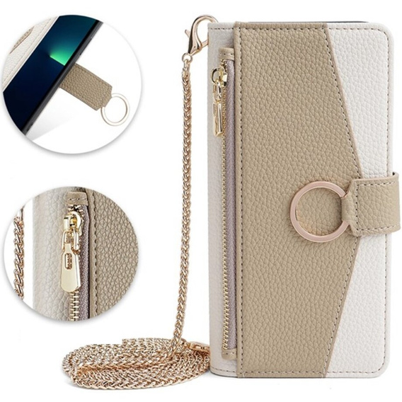 Flip tok Samsung Galaxy A53 5G, Wallet Zipper Pocket, tükörrel, fehér