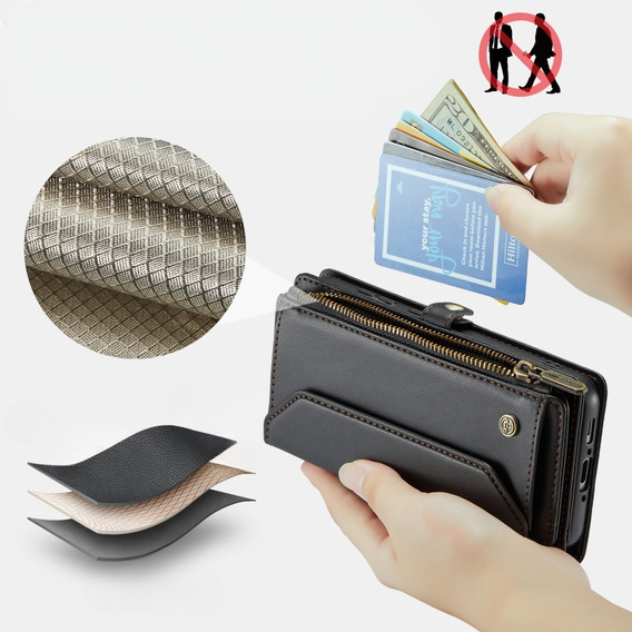 Tok CASEME Samsung Galaxy A56 5G, RFID Leather Wallet, vállpánttal, fekete