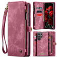 CASEME tok Samsung Galaxy S25 Ultra, Retro Leather Wallet, szíjjal, piros