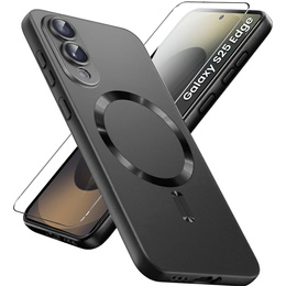 Tok Samsung Galaxy S25 Edge, ColorMag, MagSafe-hoz, fekete + 9H edzett üveg