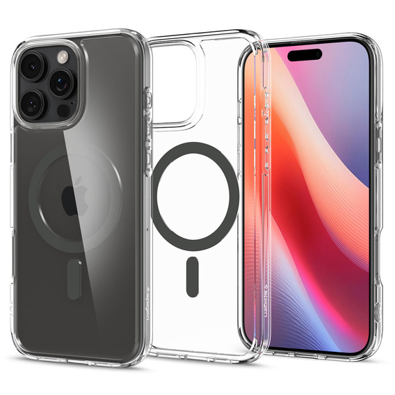 MagSafe Spigen tok iPhone 16 Pro, Ultra Hybrid, átlátszó / szürke + 9H edzett üveg