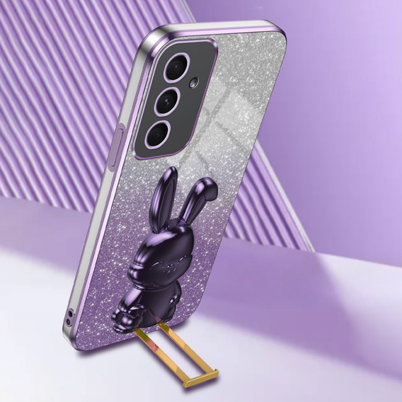 Tok Samsung Galaxy A54 5G, Glitter Rabbit, kihúzható állvánnyal, lila