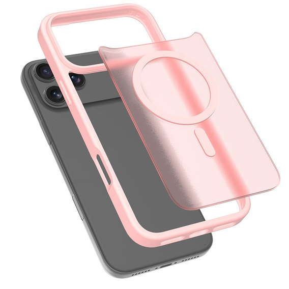 Matt tok iPhone 17 Pro Max készülékhez, MagSafe-hoz, áttetsző rózsaszínű