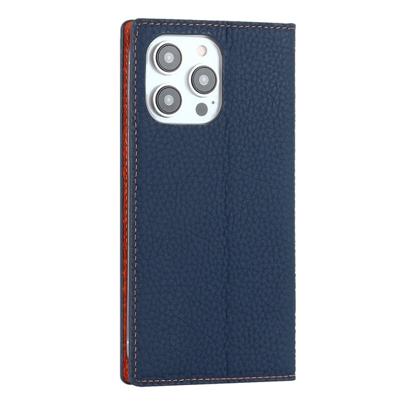 Pattintható tok a iPhone 15 Pro, Litchi Skin Grain, sötétkék