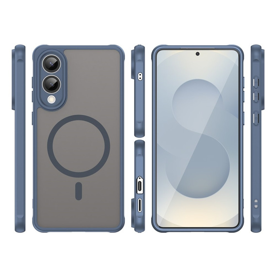Tok Samsung Galaxy S25 Edge, Kickstand Matt Case, MagSafe-hoz, kék + képernyőüveg