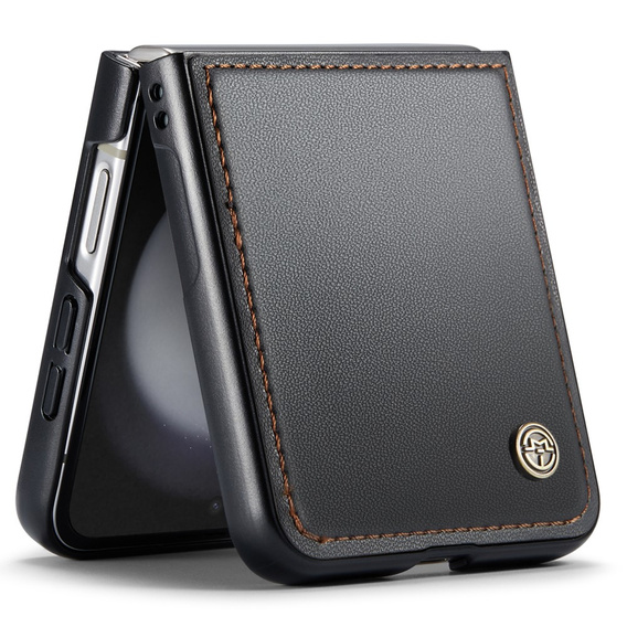 Tojás Samsung Galaxy Z Flip7 FE / Z Flip6, CASEME Litchi Leather, fekete