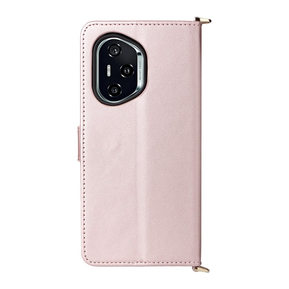 Tok patenttal a Honor 400 5G-hez, Crossbody Leather Wallet, rózsaszín