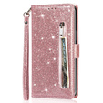 Pattintható tok a Samsung Galaxy A56 5G, Wallet Zipper Pocket Glittery, rózsaszín rose gold