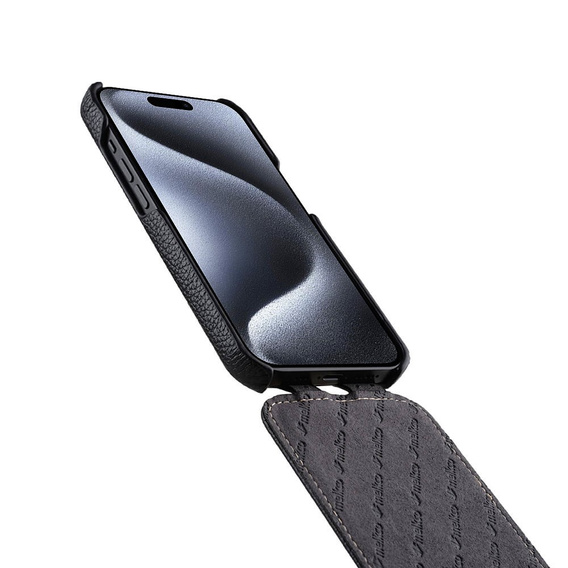 MELKCO flip tok iPhone 15 Pro-hoz, bőr, flip, fekete