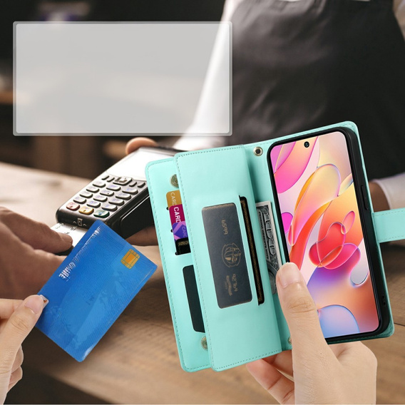 Pattintható tok a Samsung Galaxy A56 5G, Wallet Zipper Pocket, zöld