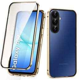 Tok Samsung Galaxy A17 5G, mágneses dupla üveg, átlátszó, arany oldalakkal