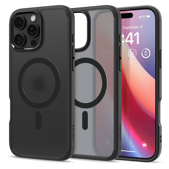 MagSafe Spigen tok iPhone 16 Pro, Ultra Hybrid, átlátszó / fekete + 9H edzett üveg